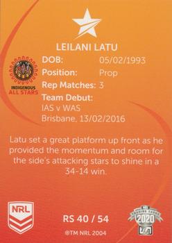 2020 NRL Traders - Representative Stars #RS40 Leilani Latu Back